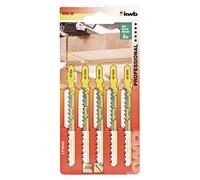kwb Jigsaw Blades for Wood Made Of Flexible Hcs Steel With Single-Cam Shank (T-Shank), Single tooth, Optimum Sawdust Transport, Long-Lasting Sharpness, Polished Surface, for Fine Cuts