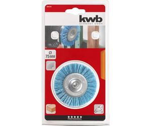 kwb Nylon Abrasive Disc Brush, Fine, Ø 75 mm, for Wood, Metal, and Non-Ferrous Metals, Nylon Brush for Drill Machine with E6.3 Hex Shank, for Grinding, Structuring, Cleaning, and Rust Removal