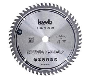 kwb TCT Circular Saw Blade, Ø 184 x 16 mm, 56 Teeth | TCT teeth with ATB grind | very fine cut | for worktops, wood and coated boards