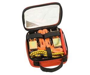 kwb Tensioning Strap Set 9-Piece, 2 Tensioning Straps With Ratchet and Hook, 2 Tensioning Straps With Clamp Fastener, 2 Luggage Tensioners, 1 Warning Flag