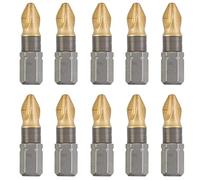 kwb TITAN Bits - 10-Piece PZ 2 Bit Set, 25 mm Length, Bit Box, 1/4" Hex Shank, Universal, Titan Nitrided for Extended Lifespan