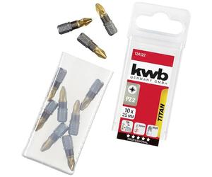 kwb TITAN Bits - 10-Piece PZ 2 Bit Set, 25 mm Length, Bit Box, 1/4" Hex Shank, Universal, Titan Nitrided for Extended Lifespan