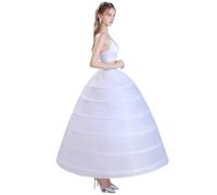KWBCM Women Crinoline Petticoat A-line 6 Hoop Skirt Slips Long Underskirt for Wedding Bridal Dress Ball Gown, White, One Size