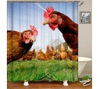 Kwboo Animal Decoration. Chicken On The Lawn. Shower Curtain 180X180Cm. Waterproof And Easy To Clean. 3D Hd Printing. Free Hook.