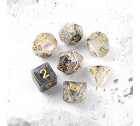 Kweiugfi 7-Piece DND Dice Set, MTG Dice Polyhedral Dice Role-Playing Games, Pathfinder, Board Games, D4 D6 D8 D10 D12 D20 D% (Black White Gold Lettering)