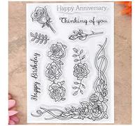 KWELLAM Flowers Rose Leaves Happy Anniversary Happy Birthday Thinking of You Clear Stamps for Card Making Decoration and DIY Scrapbooking