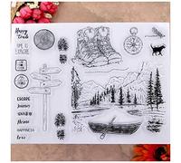 KWELLAM Time to Explore Boots Footprint Forest Mountain Compass Dragonfly Clear Stamps for Card Making Decoration and DIY Scrapbooking