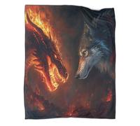 KWFYBEHZ Dragon Vs Wolf Print Throw Blankets for Womens Mens Kids Bed Couch Burning Flannel Throw Blanket School Office Sofa Chair Blankets 70x80inch(180x200cm)