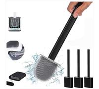 KWIK CLEAN 3 Pack Black Deep Clean Silicone Toilet Brush & Quick Dry Anti-drip Holder, Flexible No scratch Bathroom Brush Long Non-Slip Handle for Easy Cleaning, Durable Toilet Brush Set With Holder