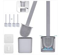 KWIK CLEAN 4 Pack Grey Deep Clean Silicone Toilet Brush & Quick Dry Anti-drip Holder, Flexible No scratch Bathroom Brush Non-Slip Handle Durable Toilet Brush Set With Holder