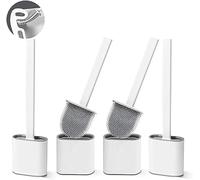 KWIK CLEAN 4 pack White Deep Clean Silicone Toilet Brush & Quick Dry Anti-drip Holder, Flexible No scratch Bathroom Brush Long Non-Slip Handle for Easy Cleaning, Durable Toilet Brush Set With Holder