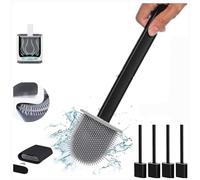 KWIK CLEAN Black 4 pack Deep Clean Silicone Toilet Brush & Quick Dry Anti-drip Holder, Flexible No scratch Bathroom Brush Long Non-Slip Handle for Easy Cleaning, Durable Toilet Brush Set With Holder
