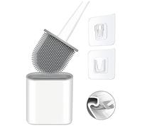 KWIK CLEAN Silicone Toilet Brush & Holder-White Flexible Toilet Bowl Cleaner, Hygenic, Anti-Drip, Quick Dry, Non-Scratch Bathroom Cleaning Brush, Slim Space Saving Single Toilet Brush Set