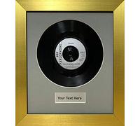 Kwik Picture Framing Ltd 7 Inch Vinyl Record Frame With Personalised Text Insert | Single LP Wall Display Frame With Perspex Front Panel And MDF Backing Board | Grey Mount And Gold Frame