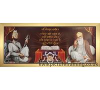 Kwik Picture Framing Ltd Guru Gobind Singh Ji And Guru Nanak Ji With Guru Granth Sahib In Size - 18 X 8 | Gold Frame