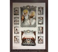 Kwik Picture Framing Ltd Large Sikh Gurus Of Sikhism Modern Art Print In Size - 40 X 29 | Mahogany Frame