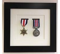 Kwik Picture Framing Ltd Medal Frame 3D Box Display Frame for 2x World War Military Single Medal in Black Frame - White Mount