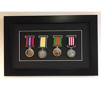 Kwik Picture Framing Ltd Medal Frame 3D Box Display Frame for 4x World War Military Single Medal in Black Frame - Black Mount