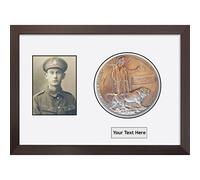 Kwik Picture Framing Ltd Medal Frames 3D Box Display Frame For World War Military Memorial Plaque-1 And Photo-1 - Mahogany Frame White Mount