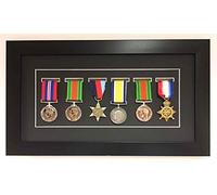 Kwik Picture Framing Ltd Shadow Box Frame for Medal Display | Deep 3D Box for Military, Sports and War Awards | Perspex Front And MDF Backing | Black Mount - Black Frame | Fits Six Medal