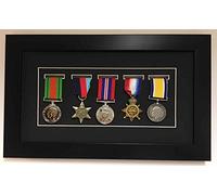 Kwik Picture Framing Ltd Shadow Box Frame for Medal Display | Deep 3D Box for Military, Sports and War Awards | Perspex Front And MDF Backing | Black Mount - Black Frame | Fits Five Medal