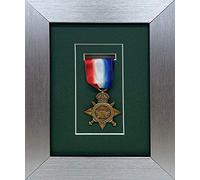 Kwik Picture Framing Ltd Shadow Box Frame for Medal Display | Deep 3D Box for Military, Sports and War Awards | Perspex Front And MDF Backing | Green Mount - Silver Frame | Fits One Medal