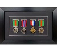 Kwik Picture Framing Ltd Shadow Box Frame for Medal Display | Deep 3D Box for Military, Sports and War Awards | Perspex Front And MDF Backing | Black Mount - Black Frame | Fits Four Medal
