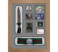 Kwik Picture Framing Ltd Yorkshire Regiment Medal Frame, cap badge, belt & beret cap war medal display frame Grey Mount - Oak Frame