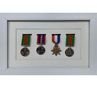 Kwik Picture Framing | Military/War/Sports Medal 3D Box Picture Frame Fits Four Medal - White Frame with White Mount