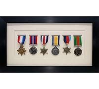 Kwik Picture Framing | Military/War/Sports Medal 3D Box Picture Frame Fits Six Medal - Black Frame with Ivory Mount