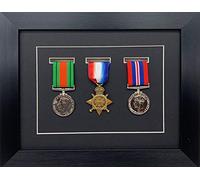 Kwik Picture Framing | Military/War/Sports Medal 3D Box Picture Frame Fits Three Medal - Black Frame with Black Mount