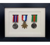 Kwik Picture Framing | Military/War/Sports Medal 3D Box Picture Frame Fits Three Medal - Black Frame with Ivory Mount