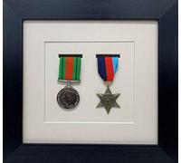 Kwik Picture Framing | Military/War/Sports Medal 3D Box Picture Frame Fits Two Medal - Black Frame with Ivory Mount