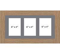 Kwik Picture Framing | MULTI APERTURE PHOTO FRAME FITS 3 6 x 4 PHOTOS Multi-Picture Frames | Grey Mount | Can be hung Landscape or portrait | Oak Frame |Picture Frame|Photo frames Made in UK