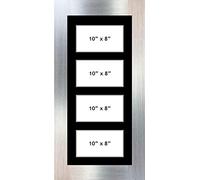 Kwik Picture Framing | MULTI APERTURE PHOTO FRAME FITS 4 10x8 PHOTOS Multi-Picture Frames | Black Mount | Can be hung Landscape or portrait | Silver Frame |Picture Frame|Photo frames Made in UK