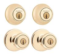 Kwikset 242 Tylo Entry Knob and Single Cylinder Deadbolt Project Pack in Polished Brass