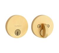 Kwikset 258 Uptown Deadbolt Lock, Satin Brass Round Exterior Keyed Front Entry Door, Pick Resistant SmartKey Rekey Security, Single Cylinder Dead Bolt, with Microban Protection