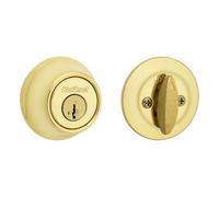 Kwikset 660 Deadbolt Lock, Polished Brass Round Exterior Keyed Front Entry Door, Single Cylinder Dead Bolt, with Microban Protection