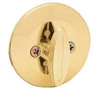 Kwikset 663 Deadbolt Unkeyed Deadbolt Lock, Polished Brass Round Interior Turn Piece for Front Entry Door, with Latch and Adapter, No Exterior Assembly