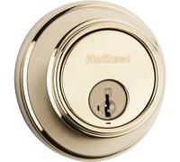 Kwikset 817 Deadbolt Lock, Polished Brass Round Exterior Keyed Front Entry Door, Pick Resistant SmartKey Rekey Security, Single Cylinder Dead Bolt, with Microban Protection