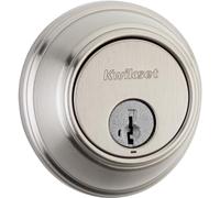 Kwikset 817 Deadbolt Lock, Satin Nickel Round Exterior Keyed Front Entry Door, Pick Resistant SmartKey Rekey Security, Single Cylinder Dead Bolt, with Microban Protection