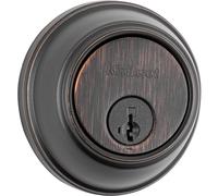 Kwikset 817 Deadbolt Lock, Venetian Bronze Round Exterior Keyed Front Entry Door, Pick Resistant SmartKey Rekey Security, Single Cylinder Dead Bolt, with Microban Protection