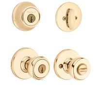 Kwikset 96900-305 Frustration_Free 690 Tylo Keyed Entry Knob & Single Cylinder Deadbolt Combo (1-Pack), Polished Brass,2