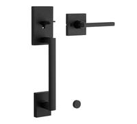 Kwikset 98150-011 San Clemente Front Door Handle with Interior Tustin Lever Featuring Microban Antimicrobial Product Protection, Iron Black