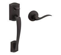 Kwikset 98150-014 Prescott Front Door Handle with Interior Tustin Lever Featuring Microban Antimicrobial Protection, Does Not Include Deadbolt , Venetian Bronze