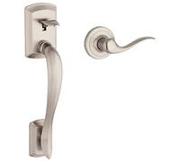 Kwikset Avalon Front Door Handle No Lock, Entry Handleset Exterior with Interior Reversible Handed Lever, Non-Locking, Satin Nickel, Deadbolt Not Included, with Microban Protection