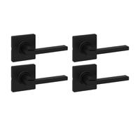 Kwikset Casey Interior Passage Door Handle 4 Pack Lever for Closet and Hallway Doors Reversible Non-Locking Handle Lever Matte Black with Microban