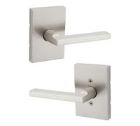 Kwikset Halifax, Door Handle Lever Passage Door for Hall and Closet with Microban, Rectangular Rose in Satin Nickel