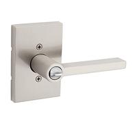 Kwikset Halifax, Door Handle Lever SmartKey Re-Key Security Keyed Entry Lock with Microban, Rectangular Rose in Satin Nickel
