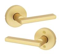 Kwikset Halifax Interior Passage Door Handle, Lever for Closet and Hallway Doors, Reversible Non-Locking Handle Lever, Satin Brass, with Microban Protection